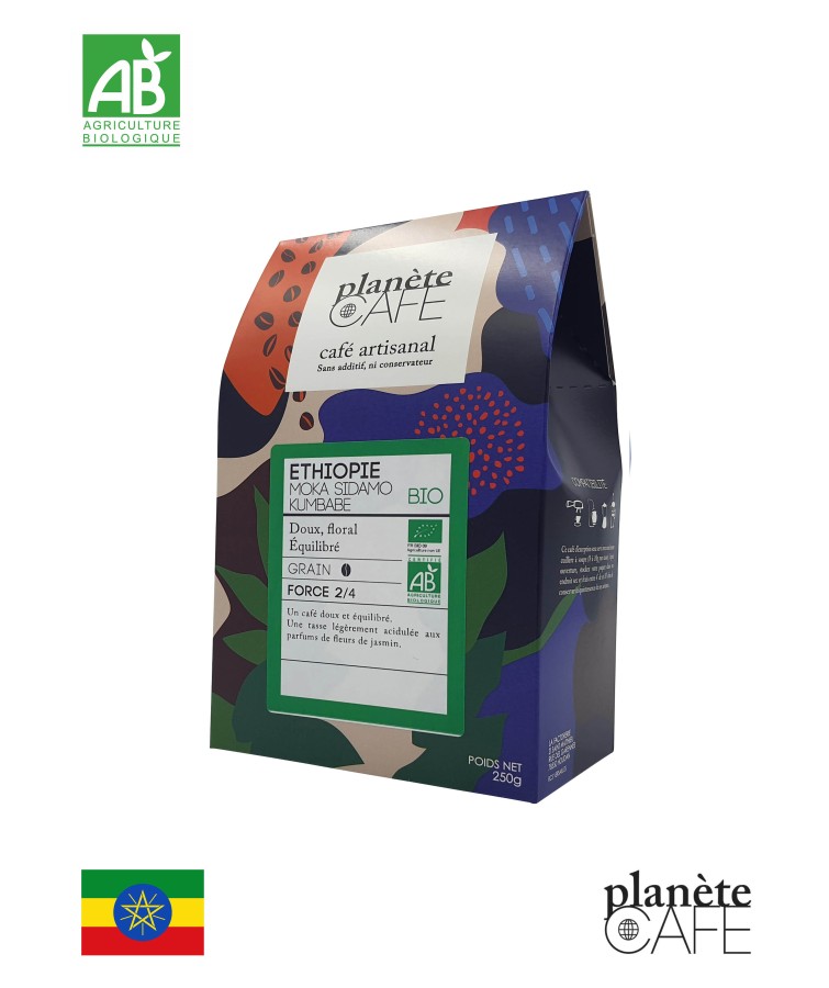 Café bio en grain d'Éthiopie torréfié en France Moka Sidamo