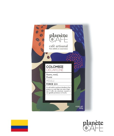 Café moulu de Colombie, décaféiné à l'eau torréfié en France