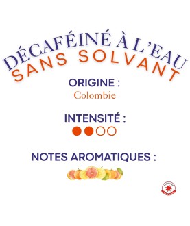 Café décaféiné à l'eau sans solvant, Colombie - Moulu