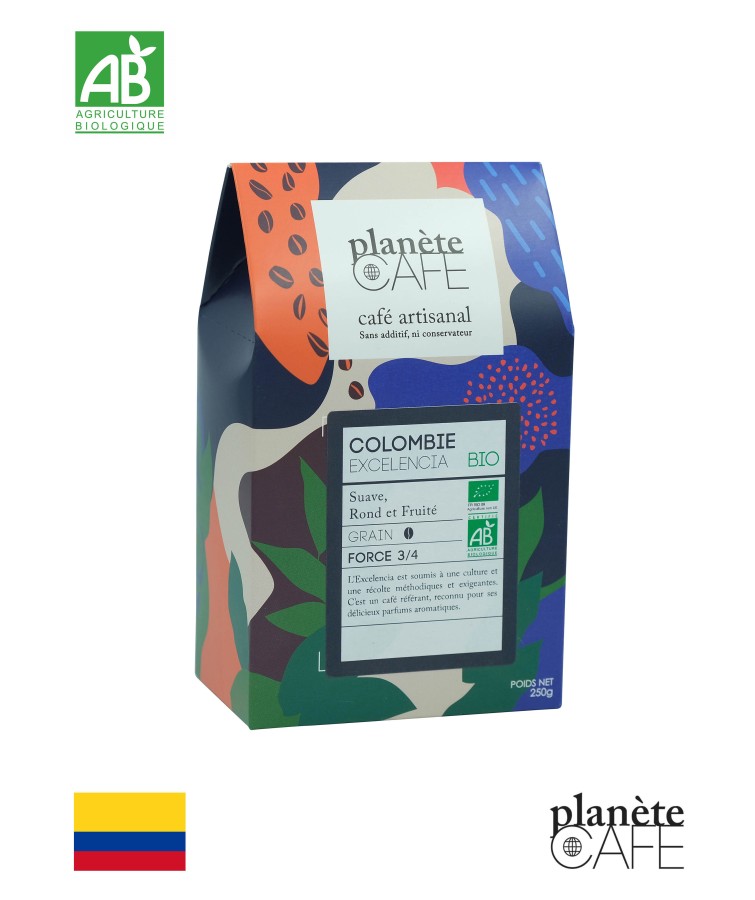 Café bio grain Colombie torréfié made in France Excelensia Café bio grain Colombie torréfié made in France Excelensia